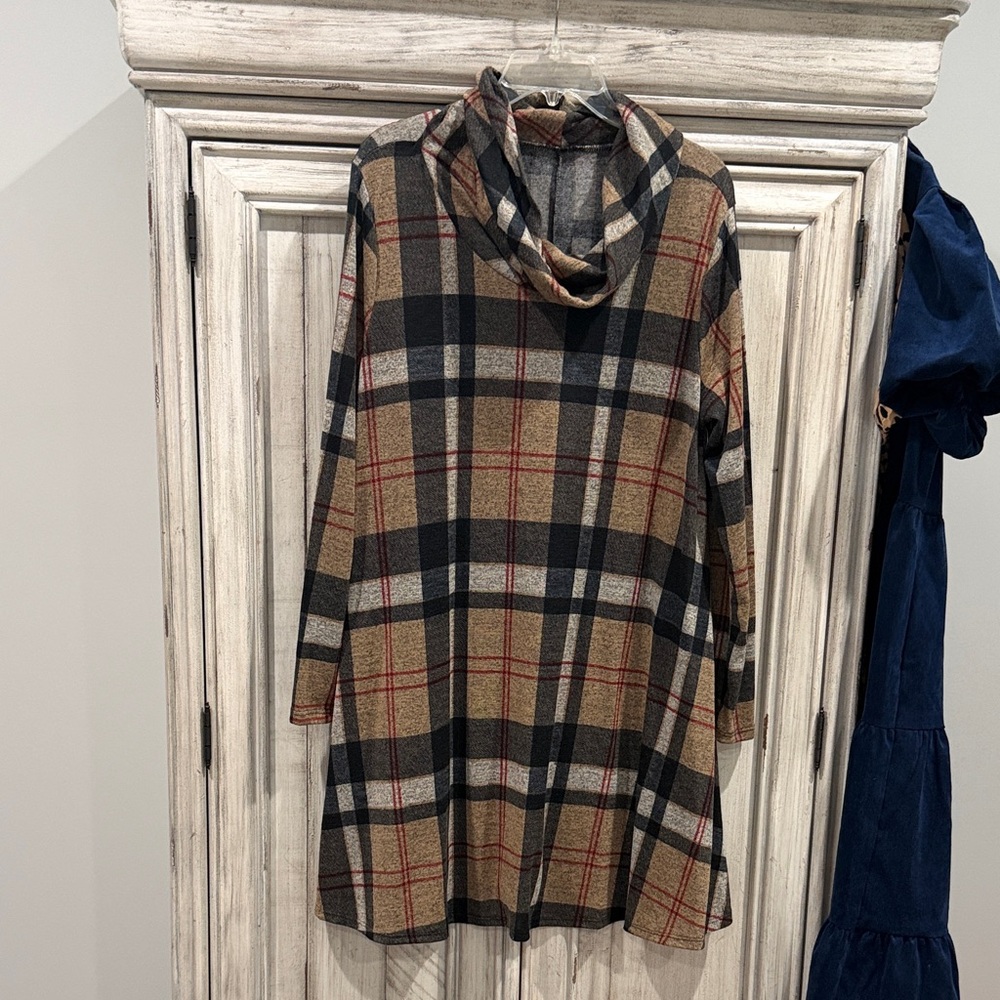 Plaid Cowl Neck Tunic